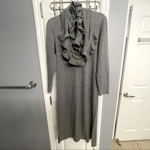 Lennie for Nina Leonard gray sweater dress with ruffle scarf size Large